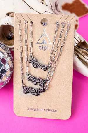 Silvertone 'Ranch Mama' Script Triple Necklace
