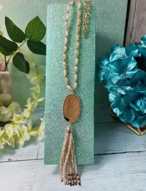 Simply Exquisite Beige Tassel Beaded Necklace