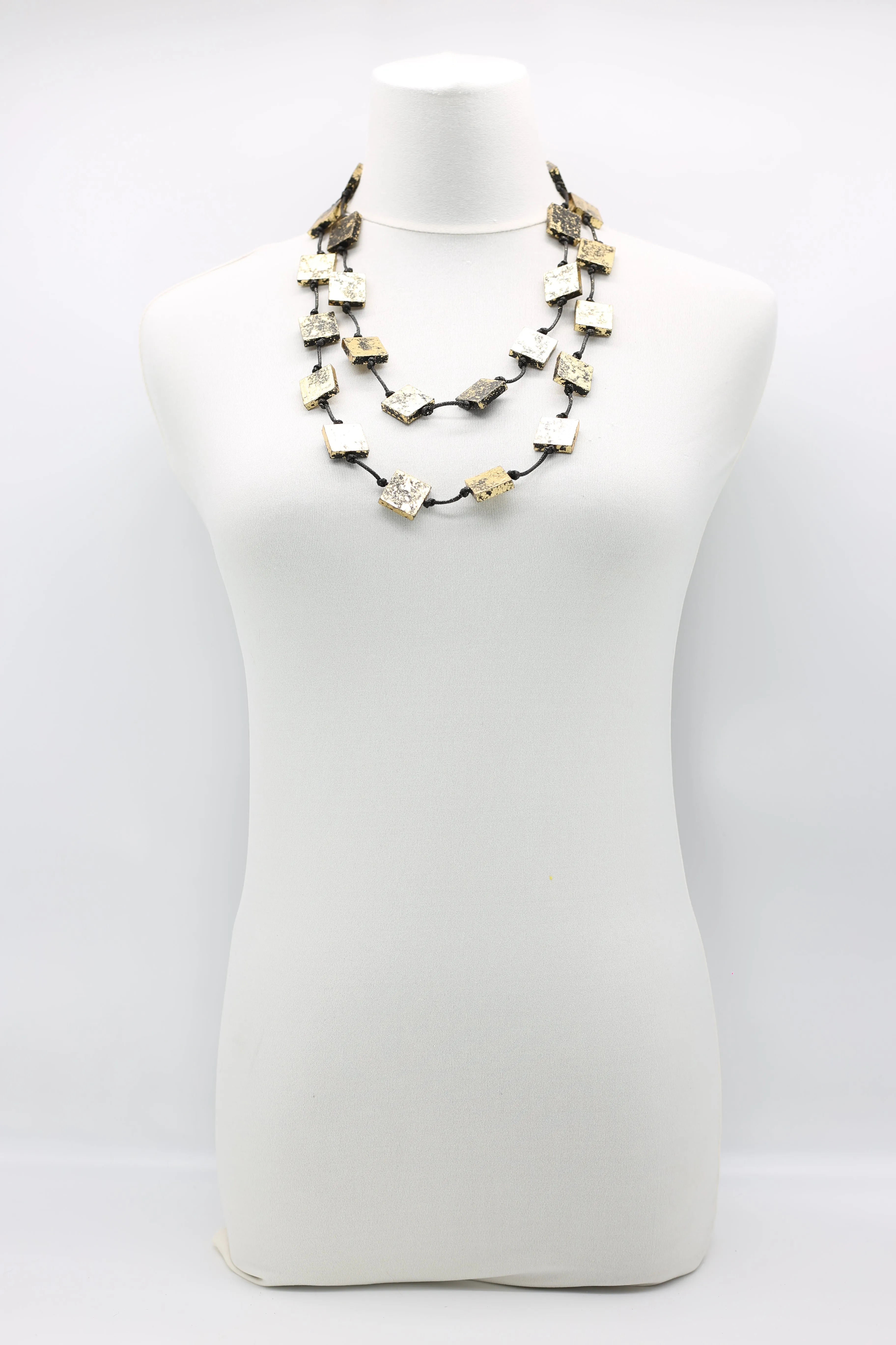 Single strand 2x2 cm Recycled wood square necklaces - hand gilded