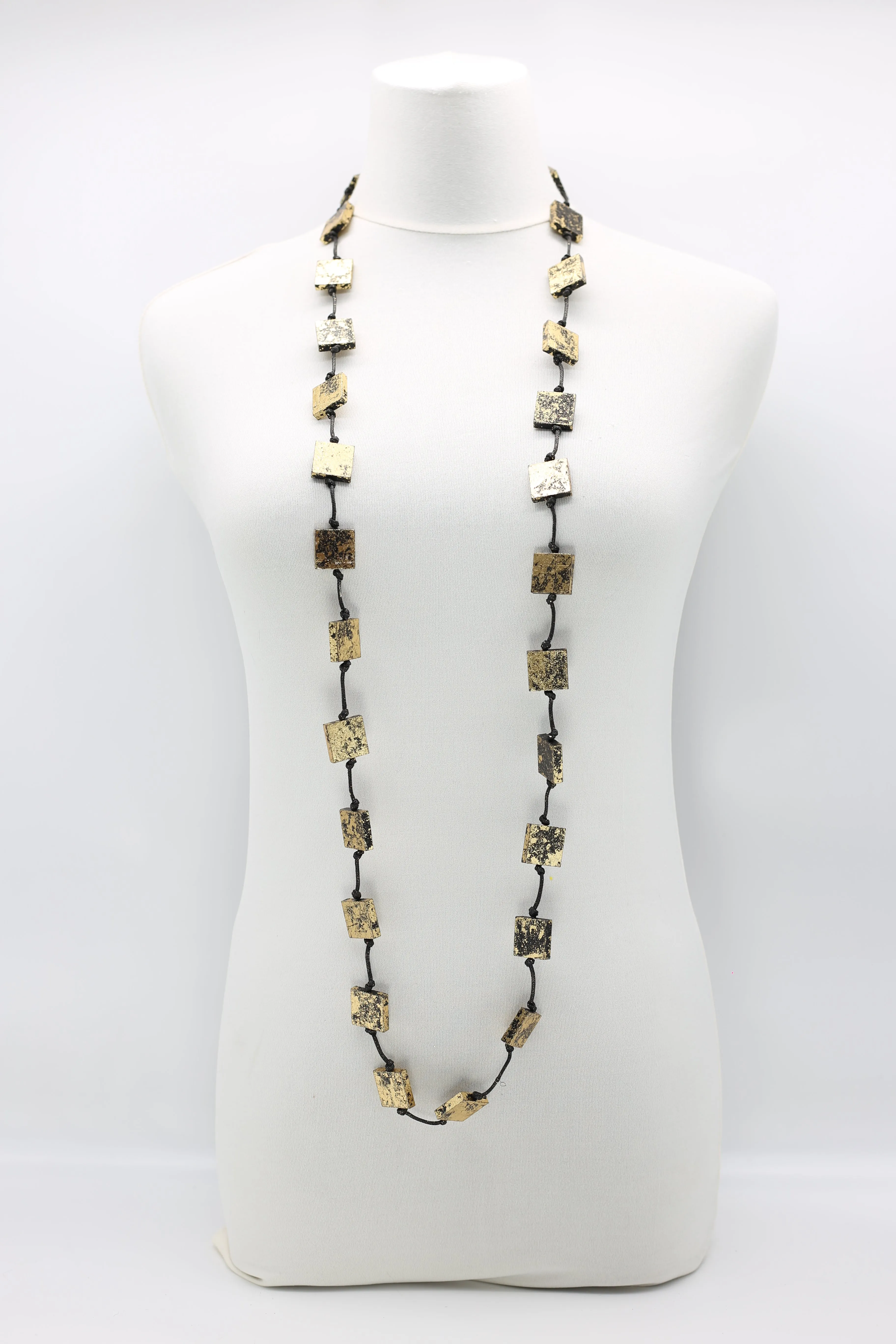 Single strand 2x2 cm Recycled wood square necklaces - hand gilded