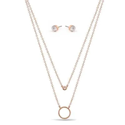 SMALL CIRCLE TWO ROW CRYSTAL NECKLACE AND EARRINGS SET #SWY-18093 (SA1)