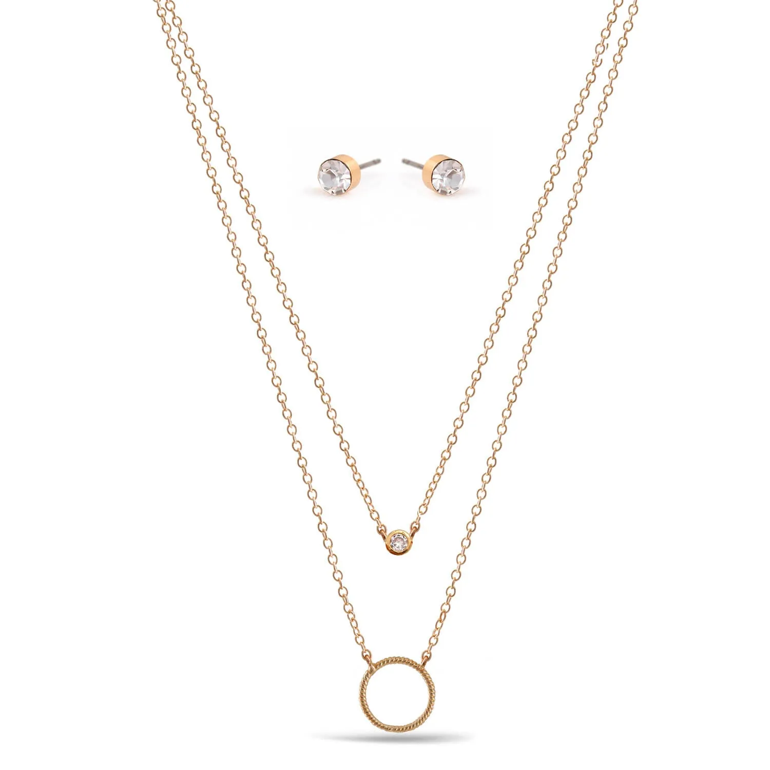 SMALL CIRCLE TWO ROW CRYSTAL NECKLACE AND EARRINGS SET #SWY-18093 (SA1)