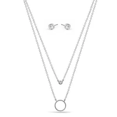 SMALL CIRCLE TWO ROW CRYSTAL NECKLACE AND EARRINGS SET #SWY-18093 (SA1)