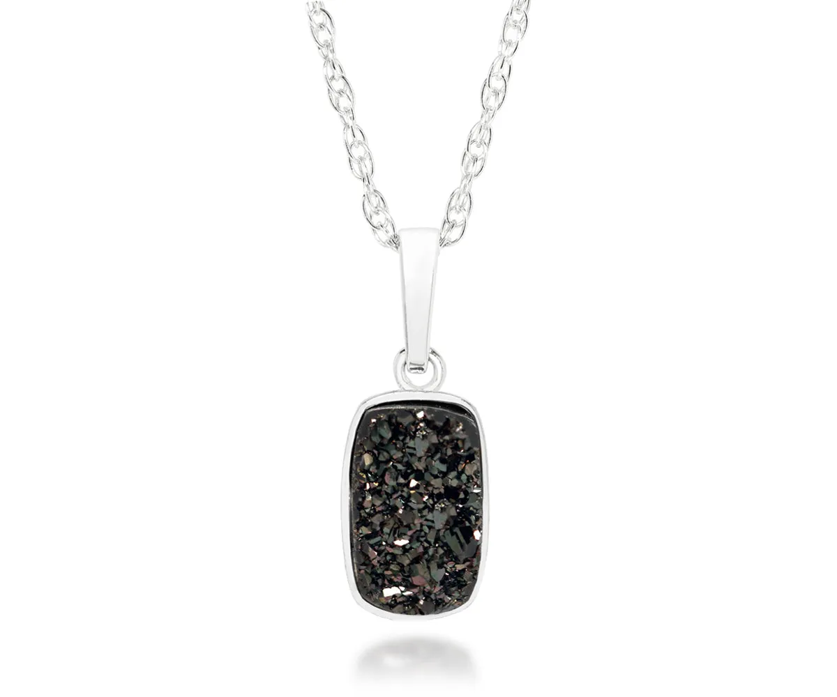 Small Rectangle Black Druzy Necklace