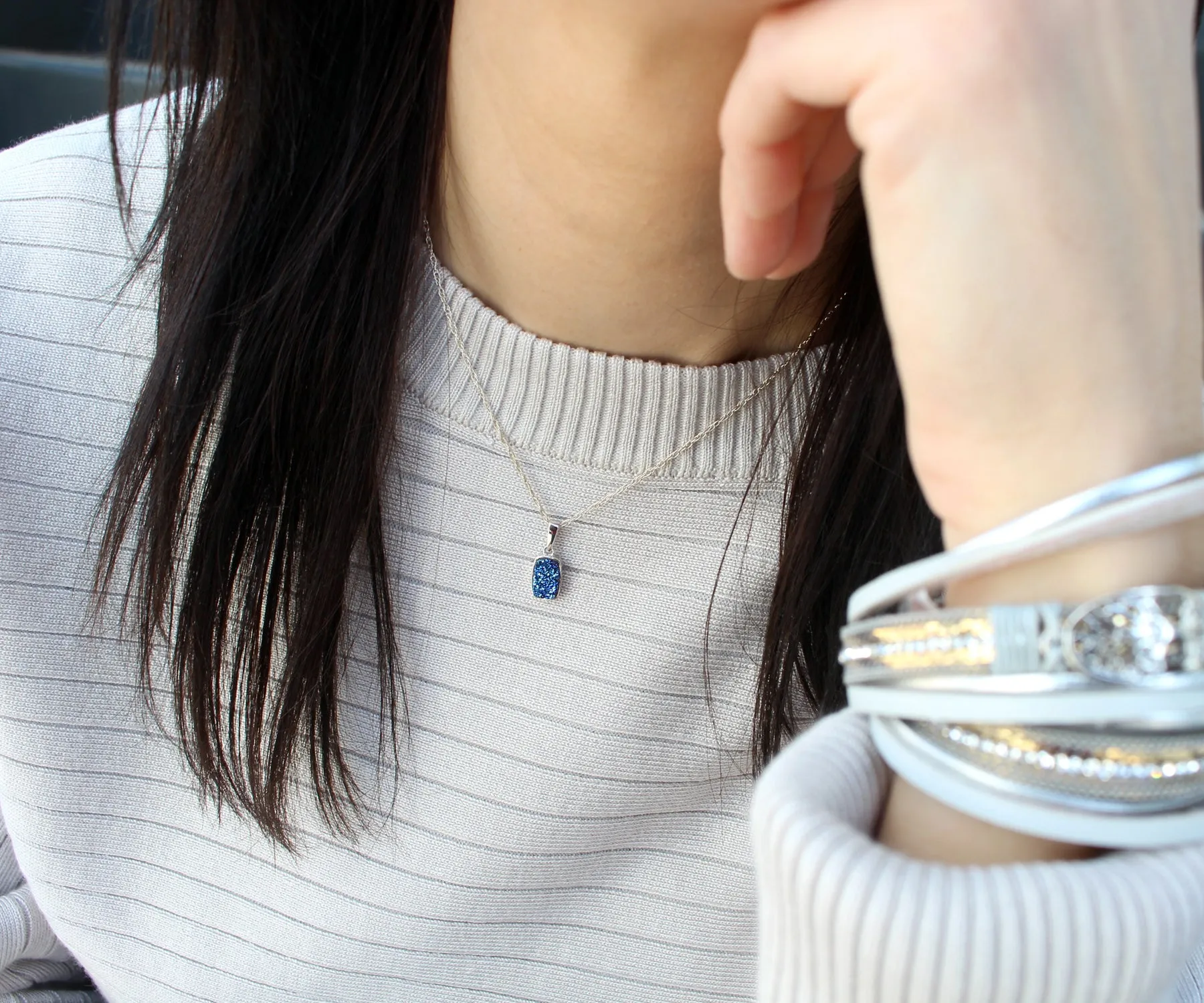 Small Rectangle Black Druzy Necklace