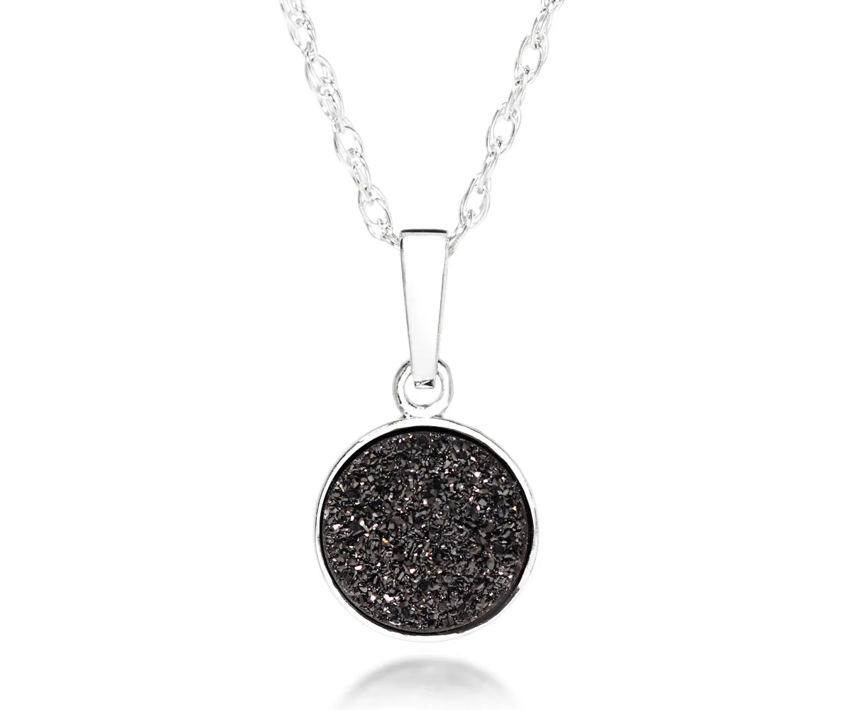 Small Round Black Druzy Necklace