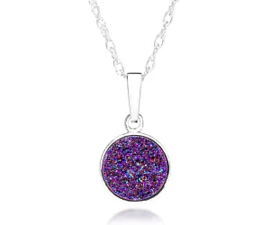 Small Round Purple Rainbow Druzy Necklace