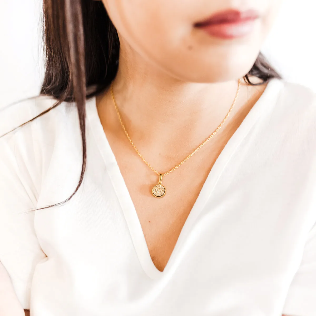 Small Round Purple Rainbow Druzy Necklace