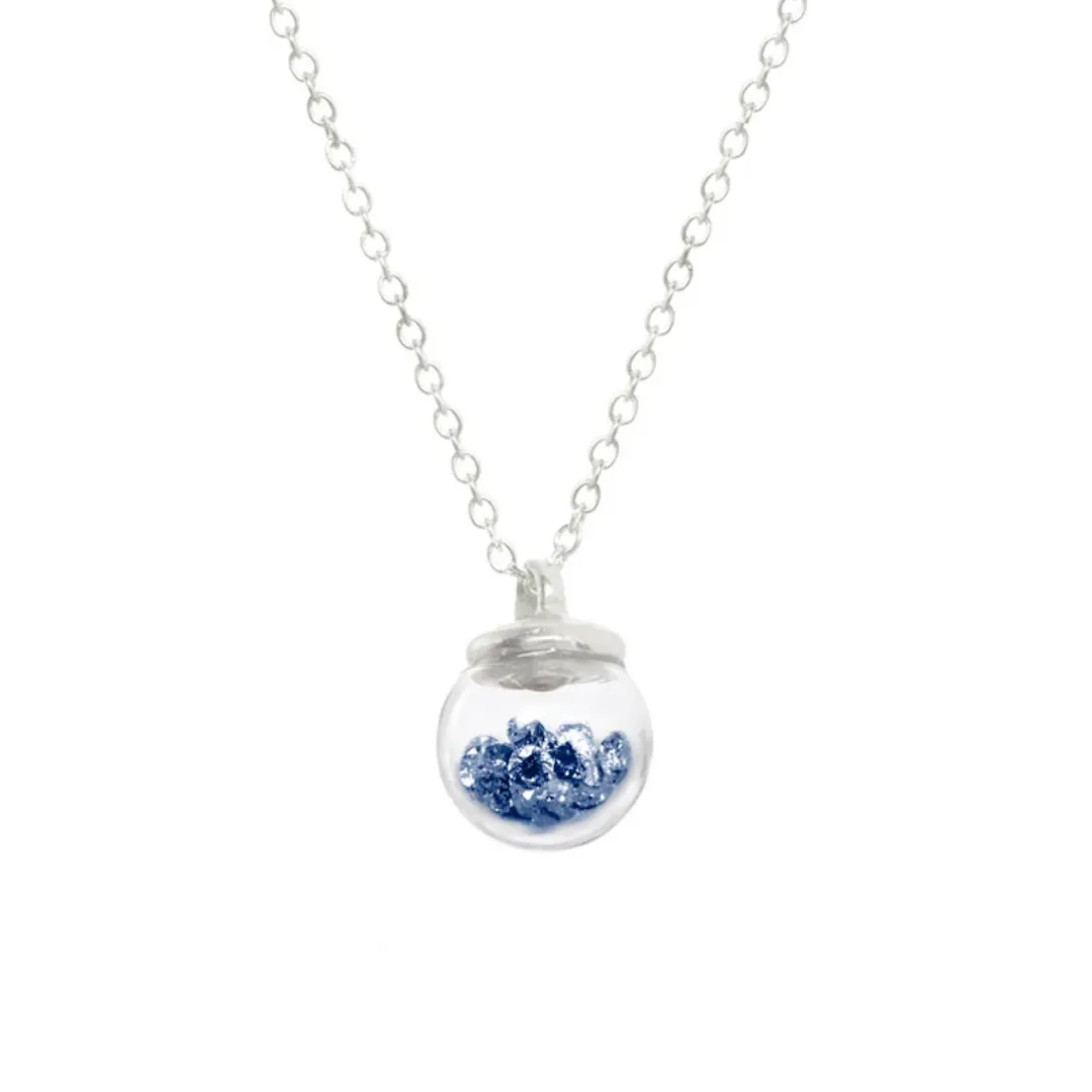 Small Sterling Silver Blue Crystal Globe Necklace
