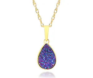 Small Teardrop Purple Druzy 14k Vermeil Necklace