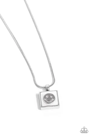 Smiley Season - White - Seashell Silver Smiley Face Paparazzi Short Necklace