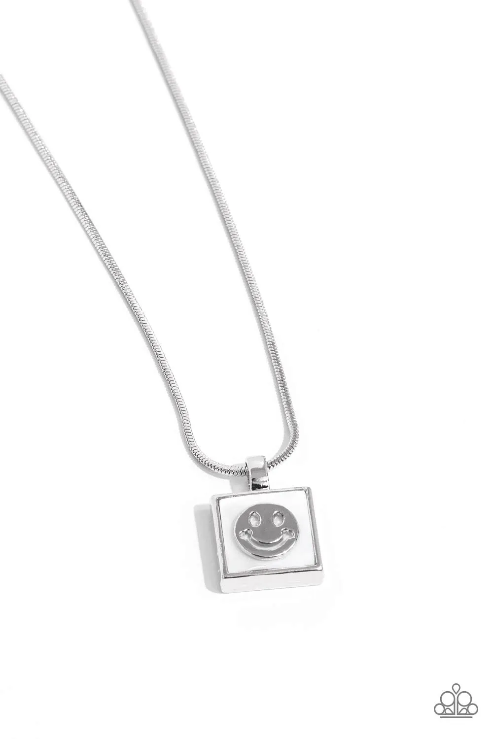 Smiley Season - White - Seashell Silver Smiley Face Paparazzi Short Necklace