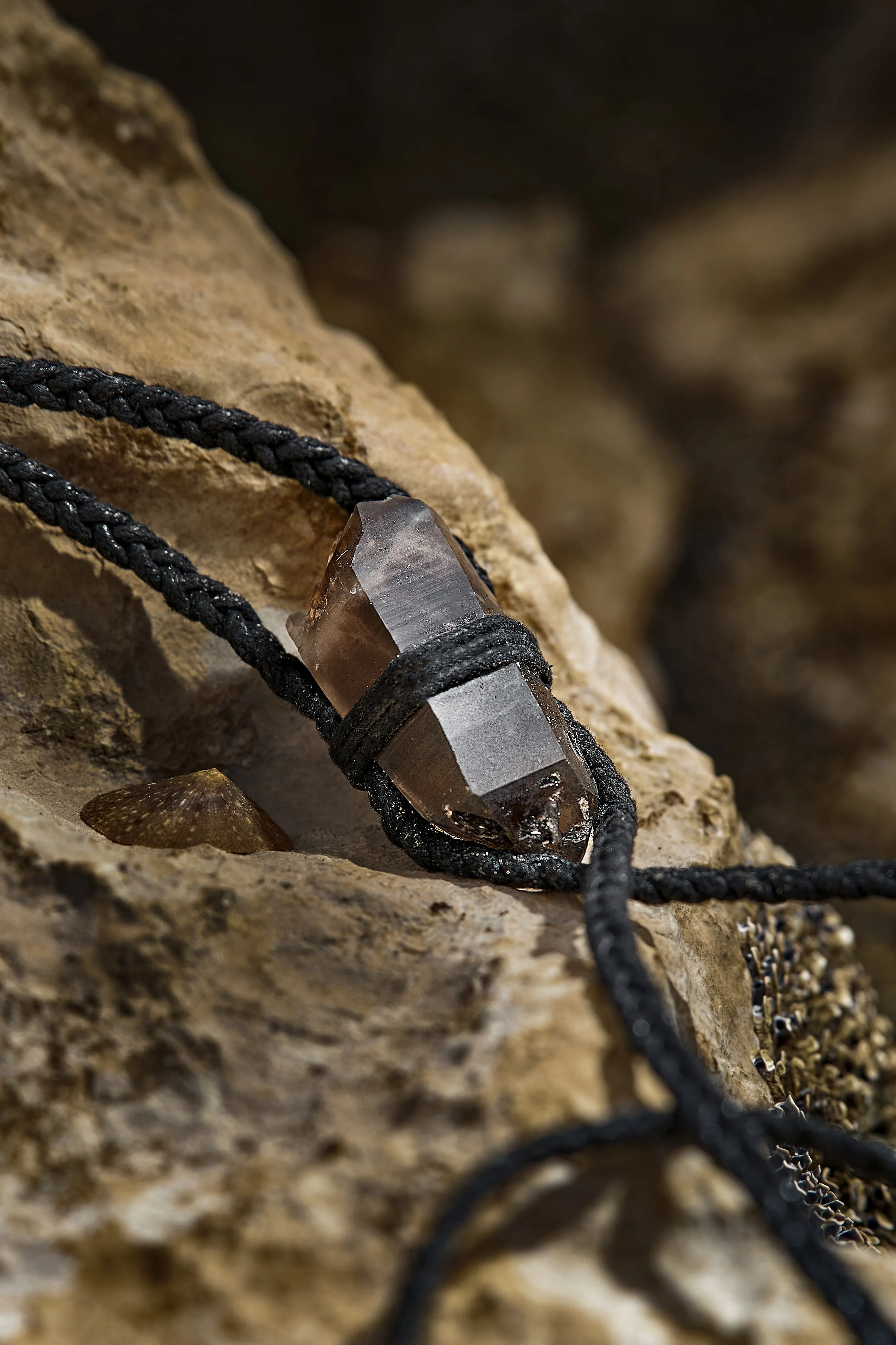 Smoky Quartz - Black Braided Rope