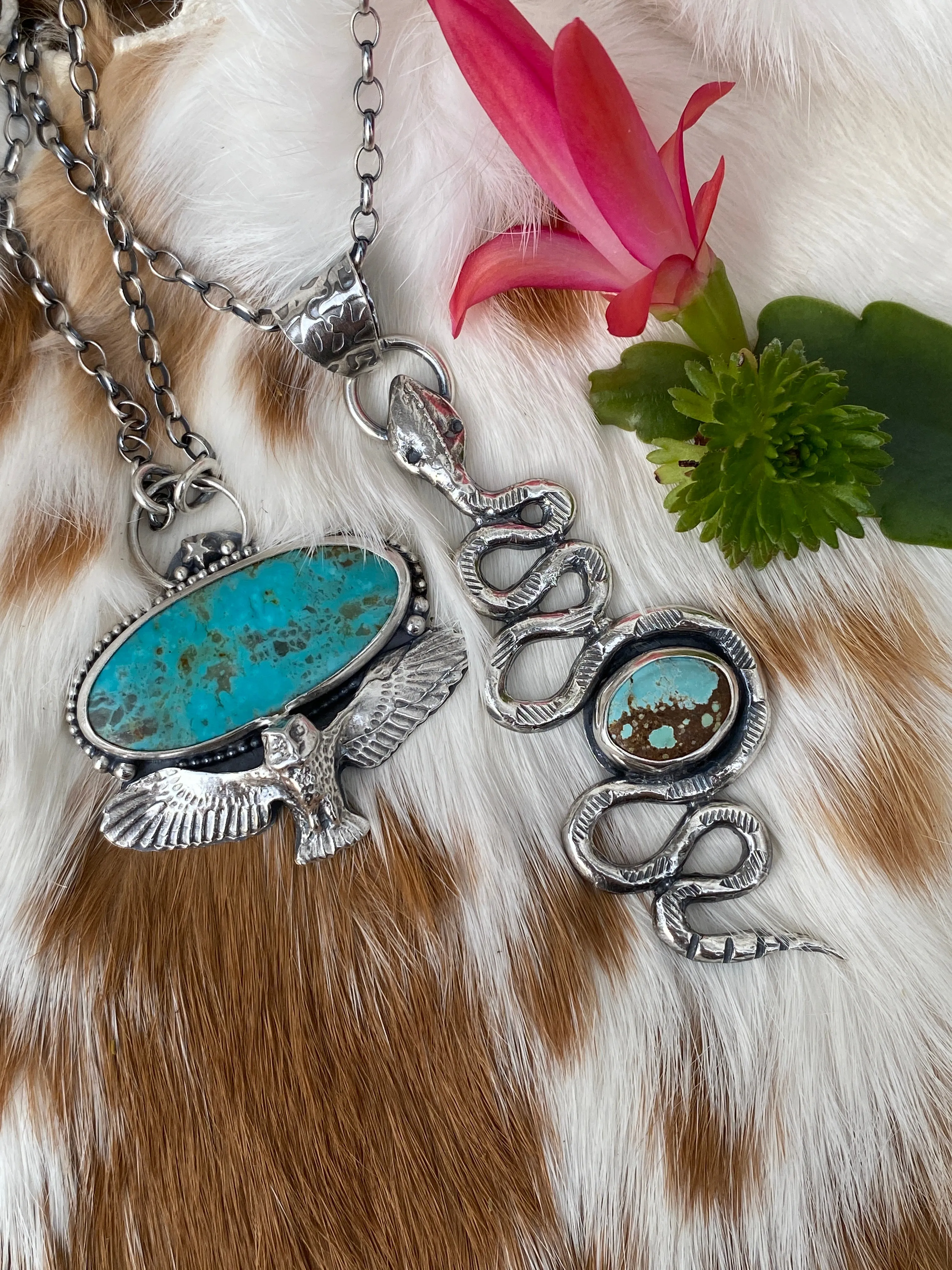 Snake and Turquoise sterling silver necklace