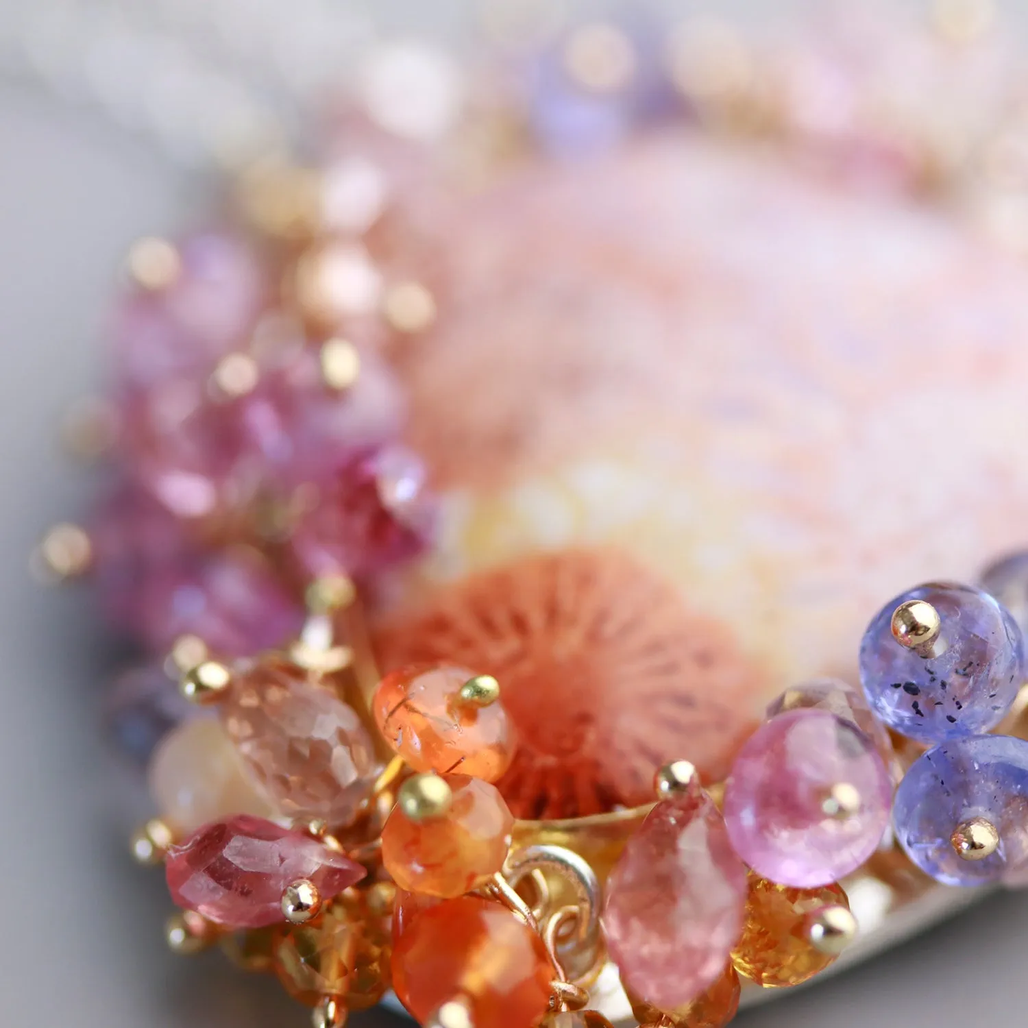 SOLD  Pastel Fossil Coral Fringed Pendant