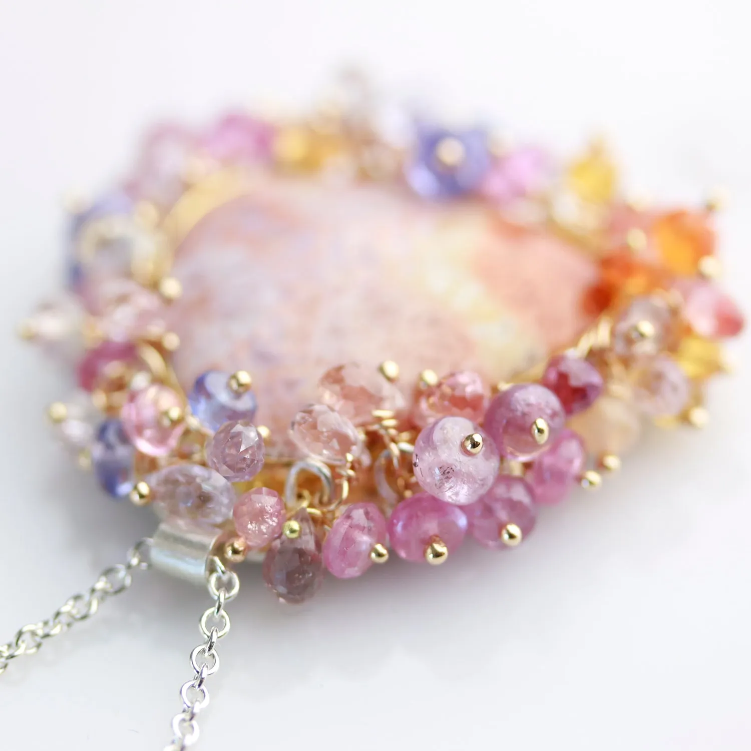 SOLD  Pastel Fossil Coral Fringed Pendant