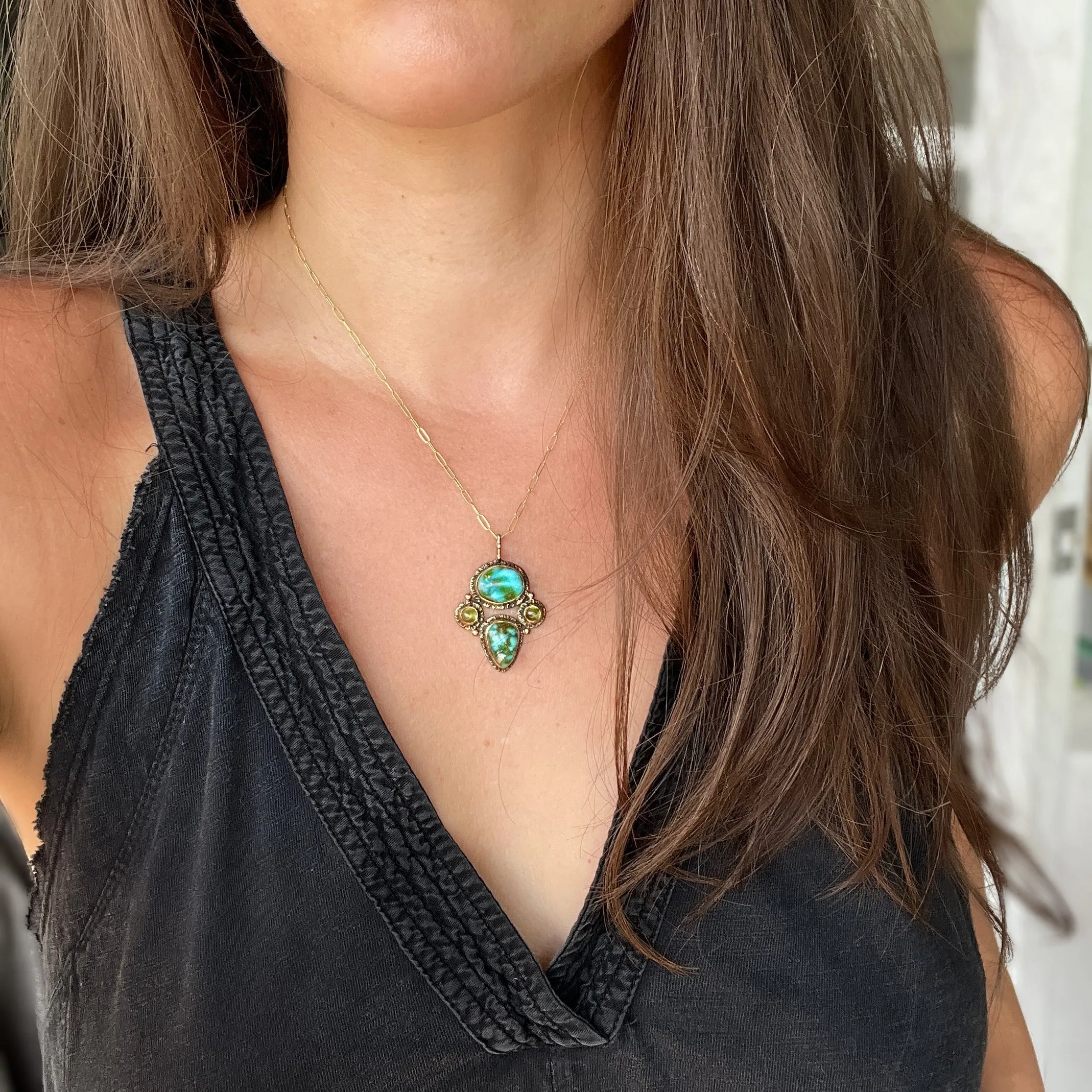 Sonoran Gold Turquoise & Peridot Pendant