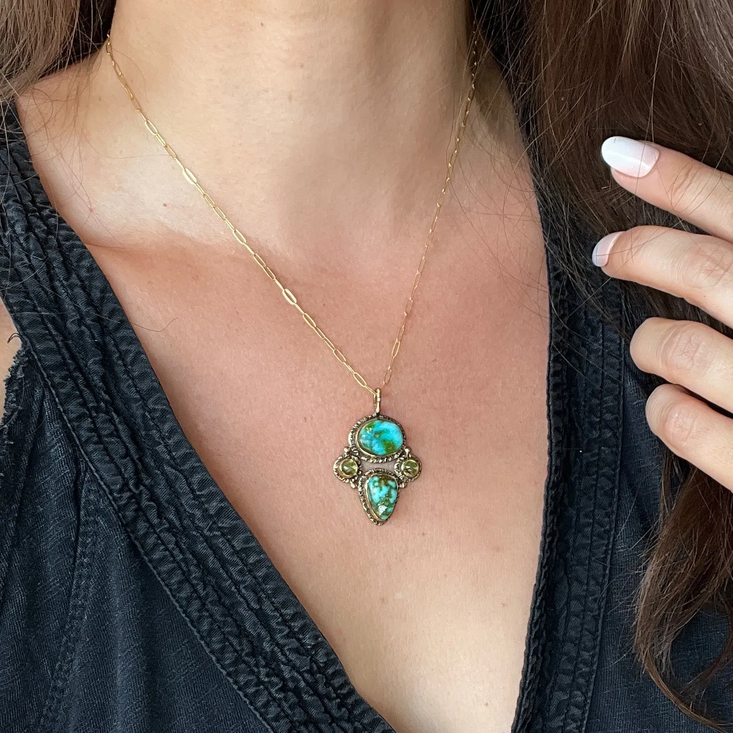 Sonoran Gold Turquoise & Peridot Pendant