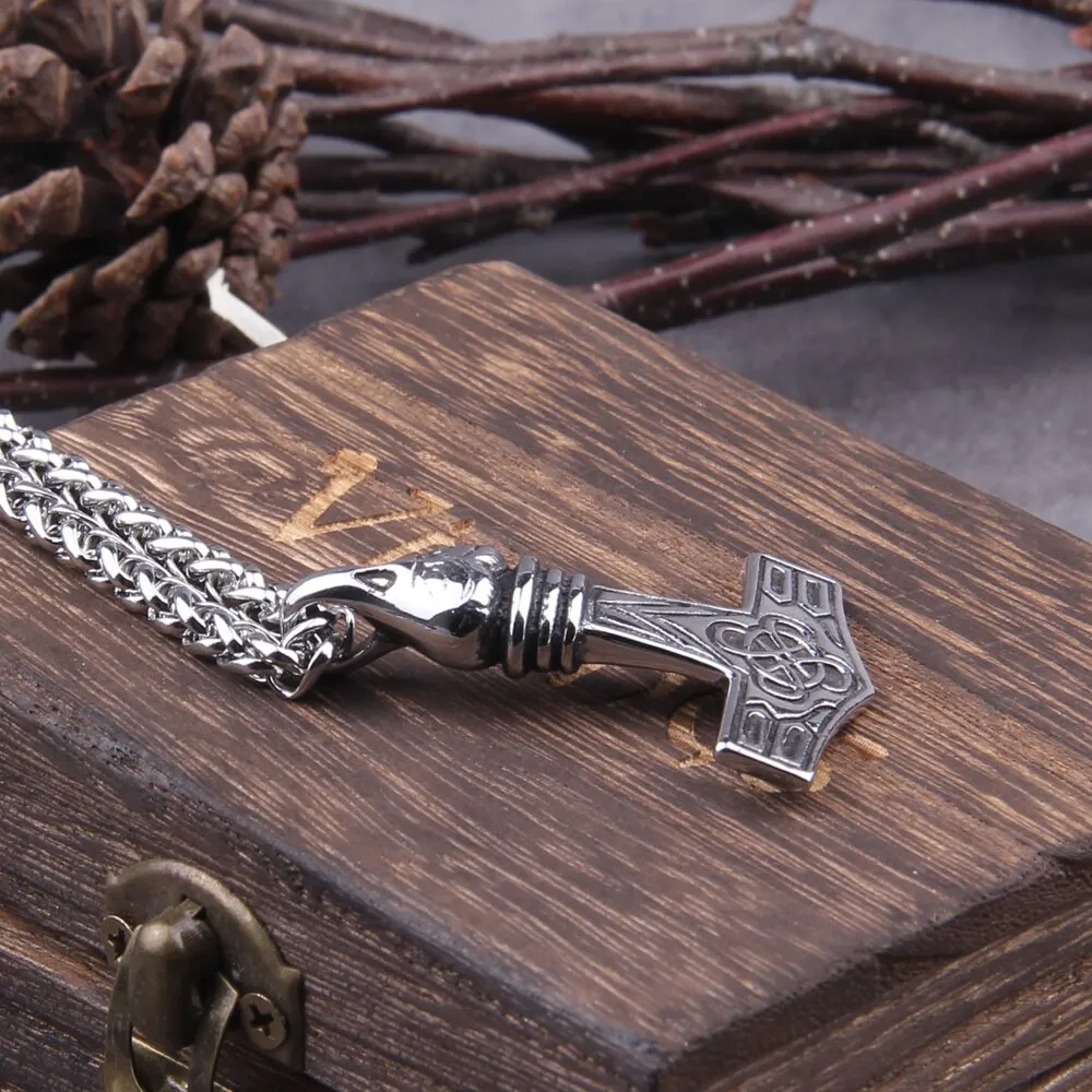 Speical Price Stainless Steel Viking Raven Necklace Men Pendants thor's hammer Necklaces Scandinavian Norse Jewelry Gift