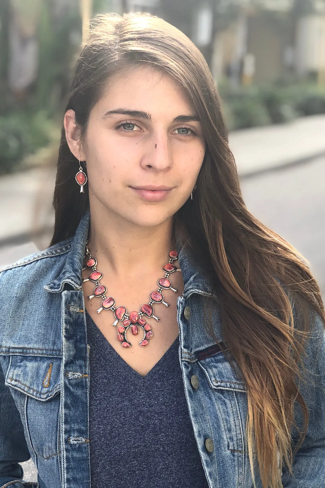 Spiny Oyster Squash Blossom Necklace with Earrings