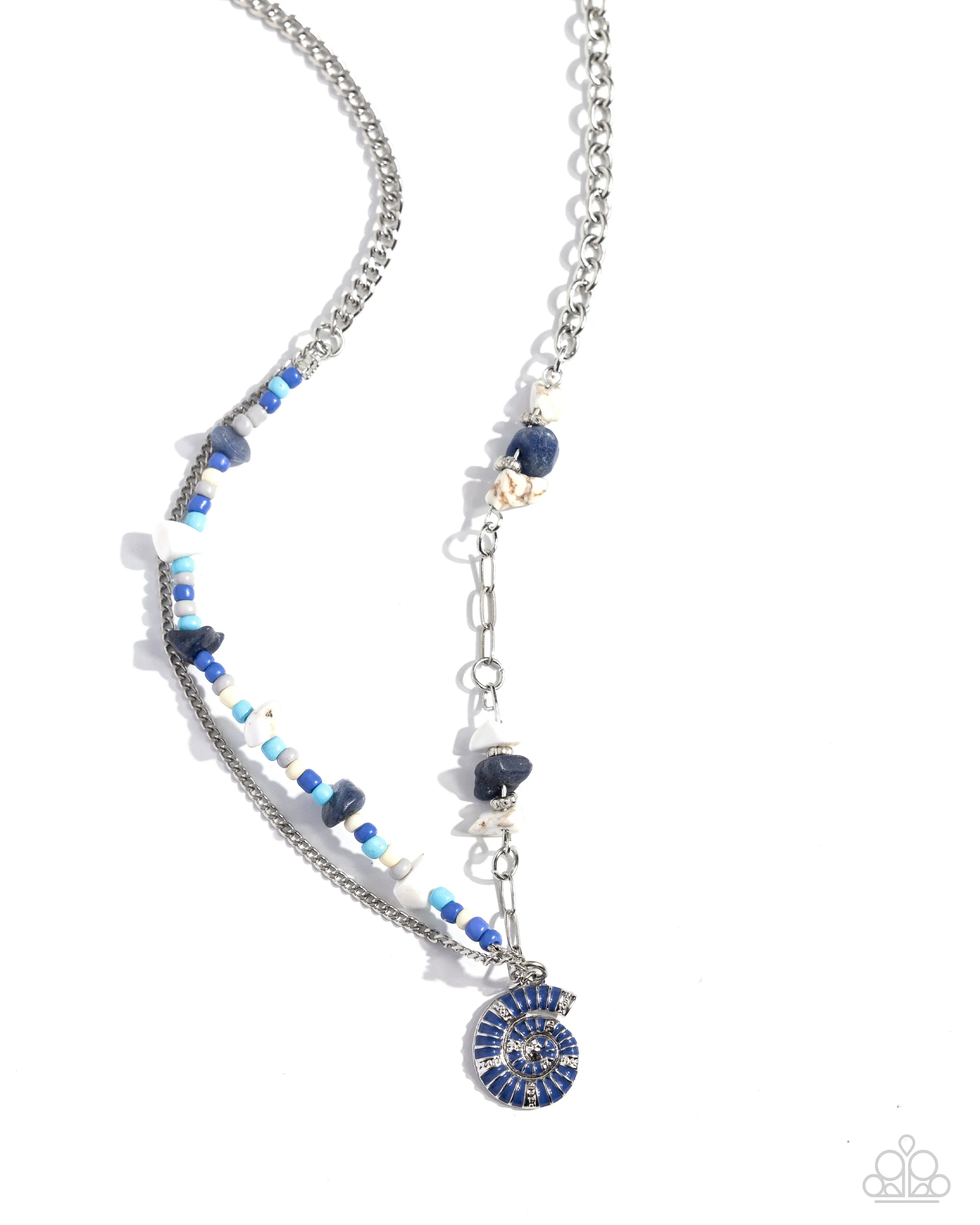 Spiraling Seafloor - Blue - Stone and Seed Bead Chain with Painted Seashell Paparazzi Short Necklace