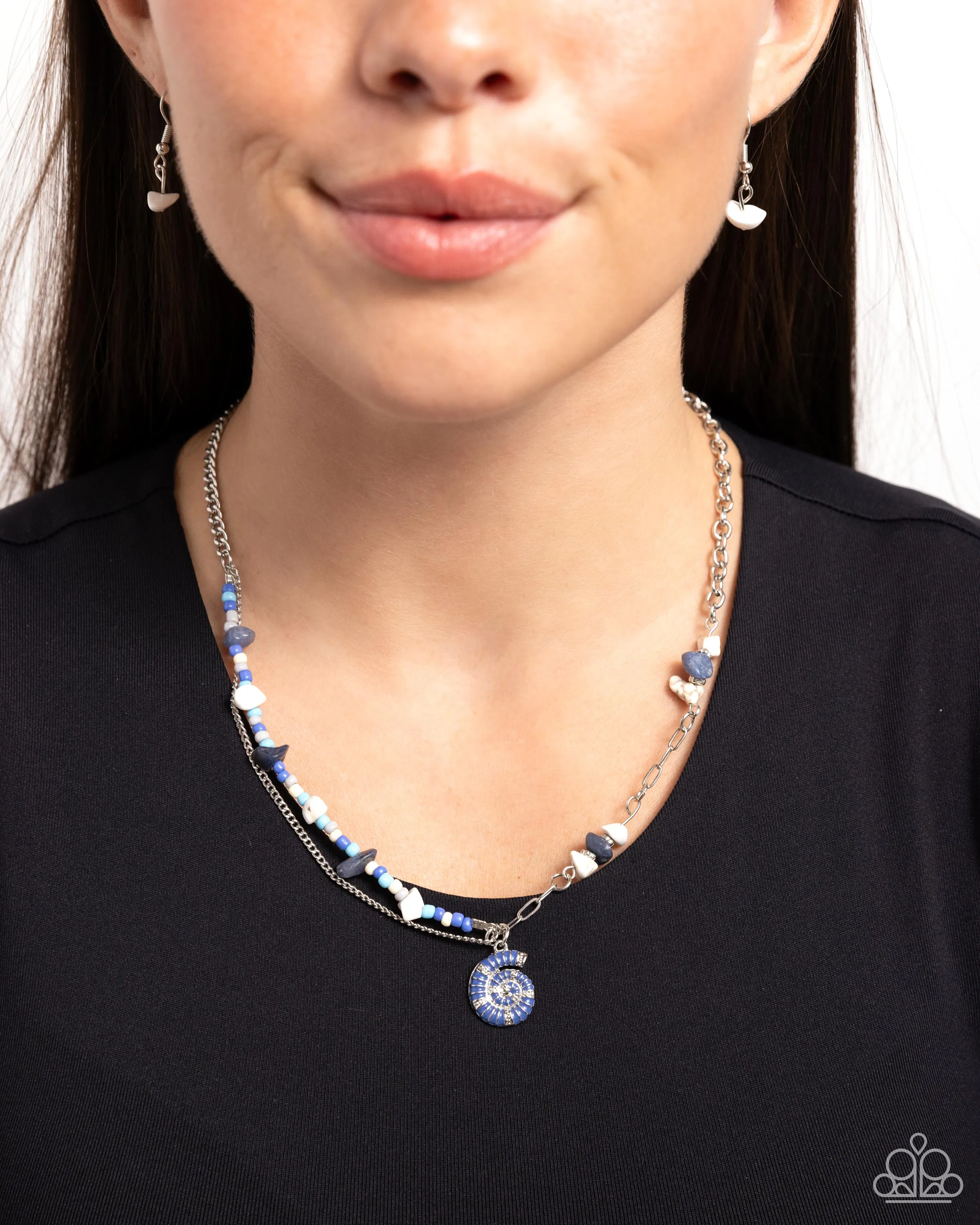 Spiraling Seafloor - Blue - Stone and Seed Bead Chain with Painted Seashell Paparazzi Short Necklace