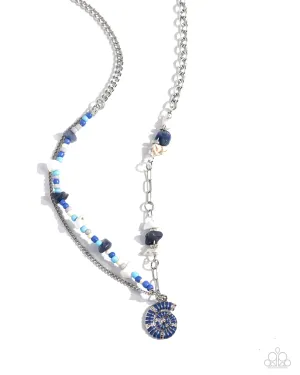 Spiraling Seafloor - Blue - Stone and Seed Bead Chain with Painted Seashell Paparazzi Short Necklace