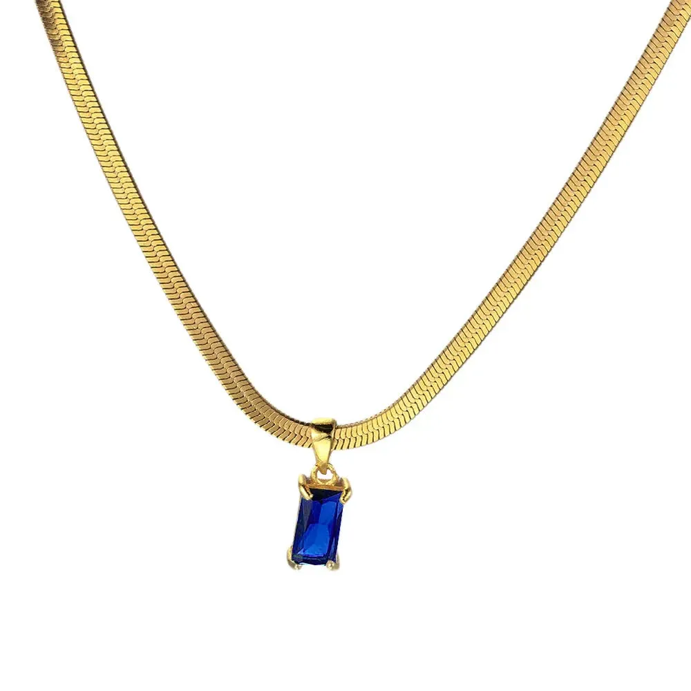 Squares Crystal Pendant Necklace for Women Dazzling CZ Gold Color Stainless Steel Choker Snake Chain on Neck Jewelry