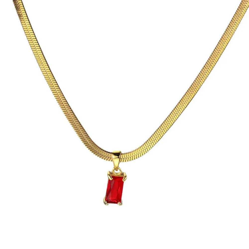 Squares Crystal Pendant Necklace for Women Dazzling CZ Gold Color Stainless Steel Choker Snake Chain on Neck Jewelry