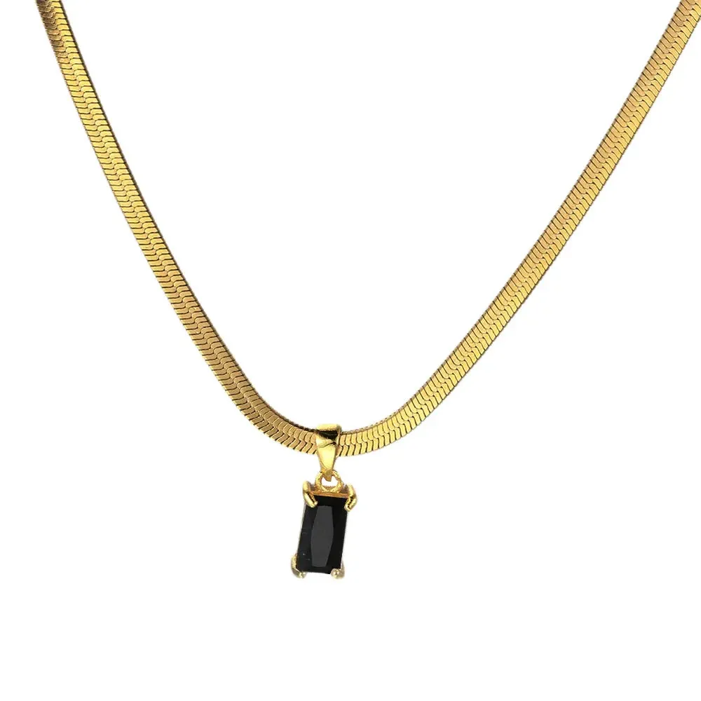Squares Crystal Pendant Necklace for Women Dazzling CZ Gold Color Stainless Steel Choker Snake Chain on Neck Jewelry