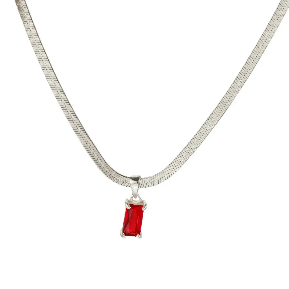 Squares Crystal Pendant Necklace for Women Dazzling CZ Gold Color Stainless Steel Choker Snake Chain on Neck Jewelry