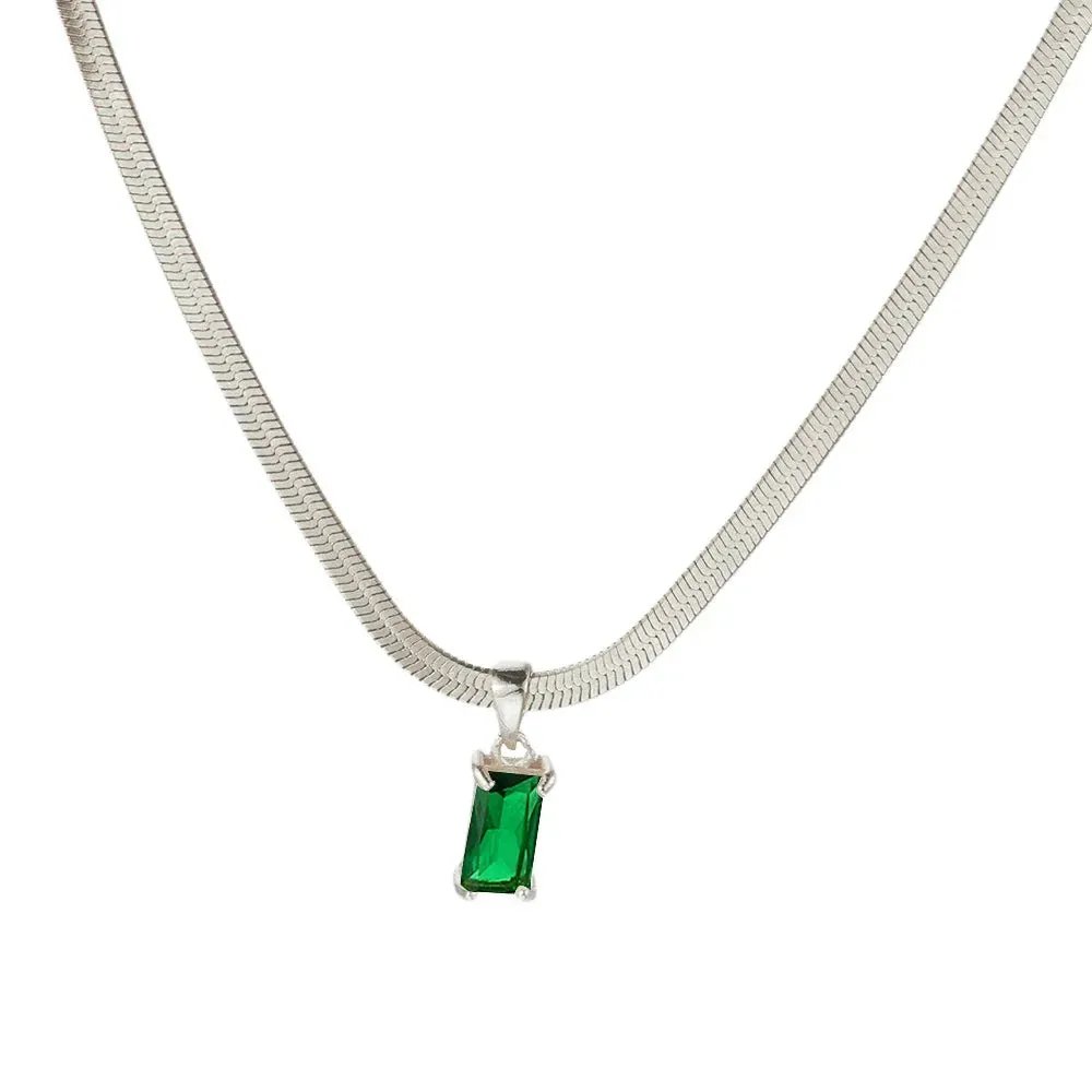 Squares Crystal Pendant Necklace for Women Dazzling CZ Gold Color Stainless Steel Choker Snake Chain on Neck Jewelry