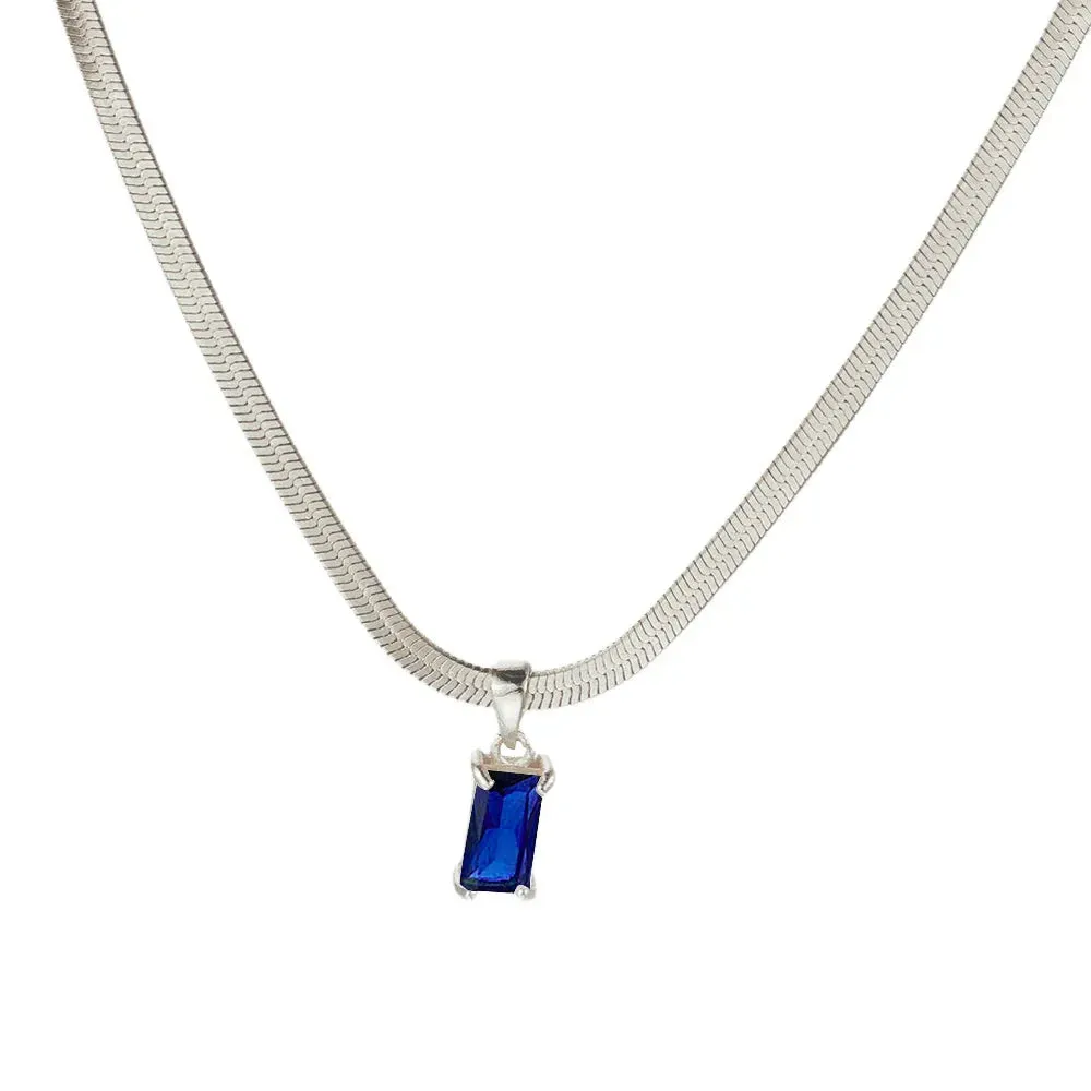 Squares Crystal Pendant Necklace for Women Dazzling CZ Gold Color Stainless Steel Choker Snake Chain on Neck Jewelry