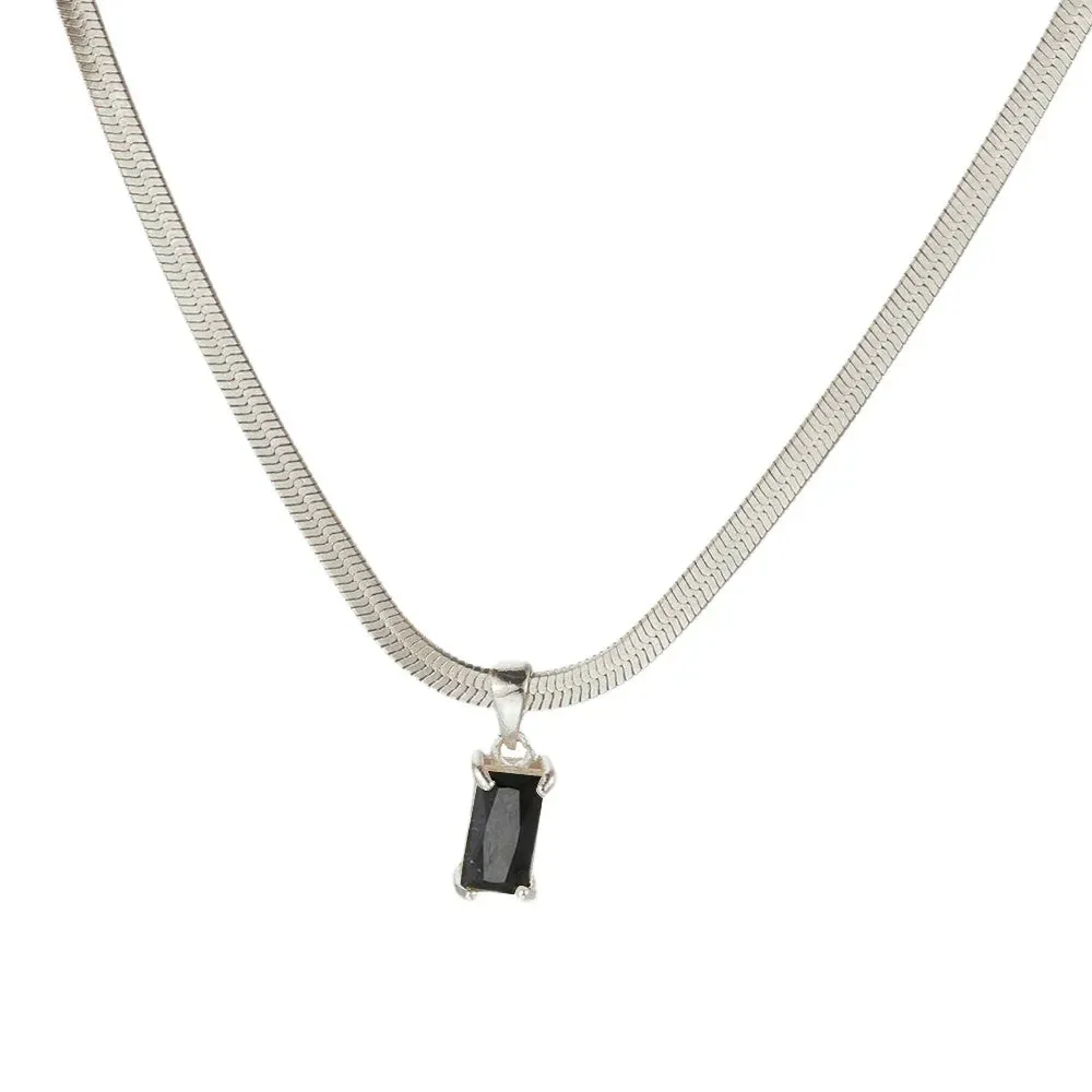 Squares Crystal Pendant Necklace for Women Dazzling CZ Gold Color Stainless Steel Choker Snake Chain on Neck Jewelry
