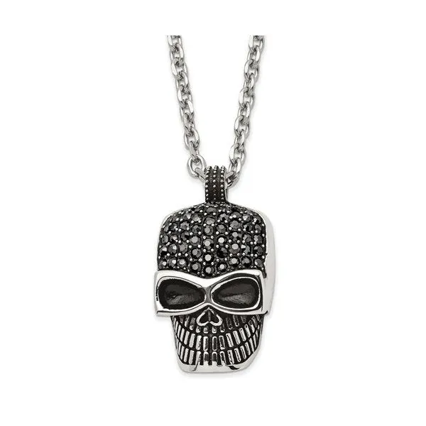 Stainless Steel Black Crystal Skull Necklace