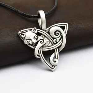 Stainless Steel Cat on Triquetra Celtic Necklace