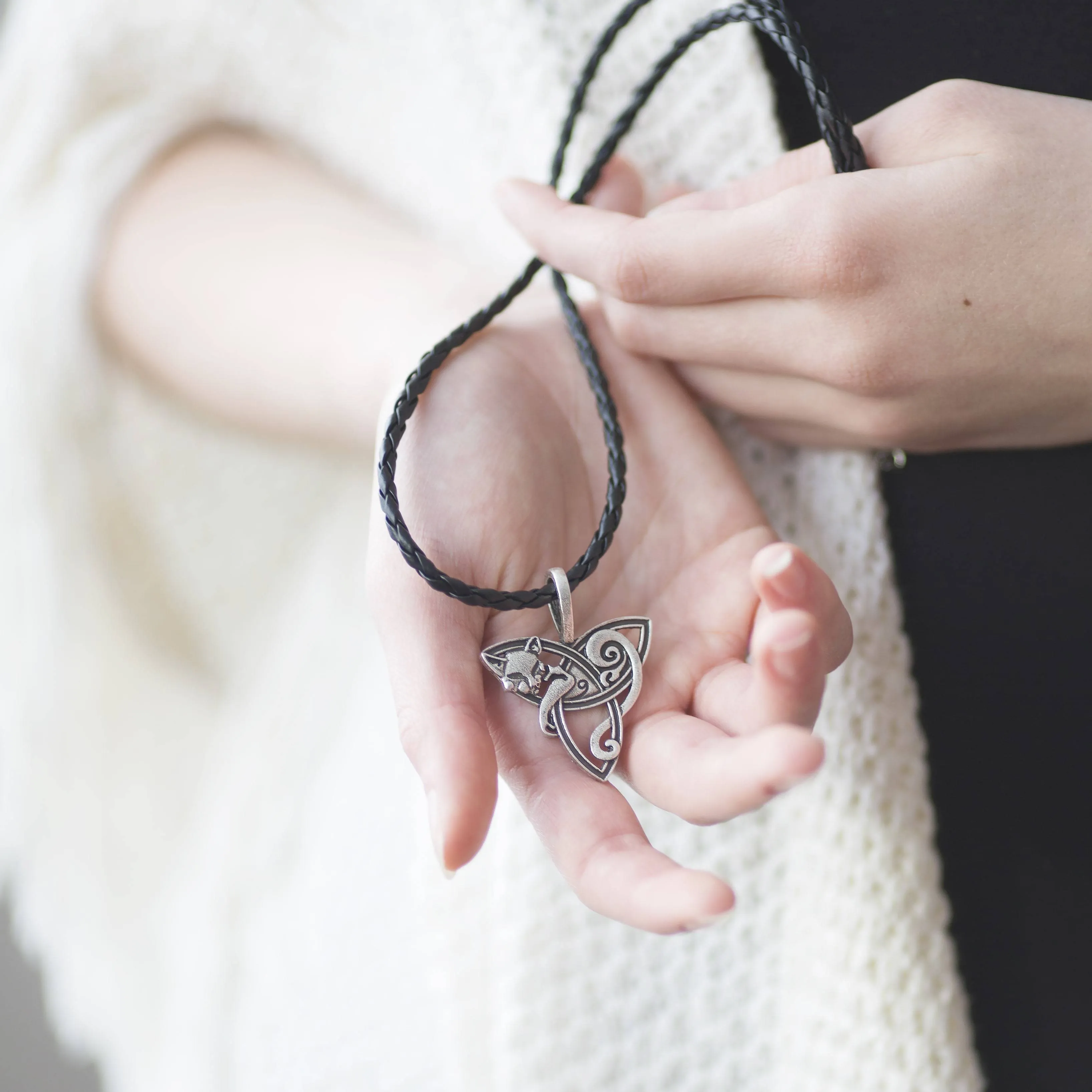 Stainless Steel Cat on Triquetra Celtic Necklace