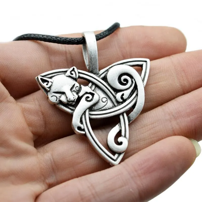 Stainless Steel Cat on Triquetra Celtic Necklace