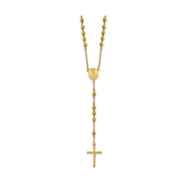 Stainless Steel Gold Plated (6mm) Beaded Rosary Necklace 30"