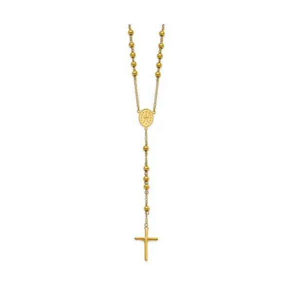 Stainless Steel Gold Plated (6mm) Beaded Rosary Necklace 30"