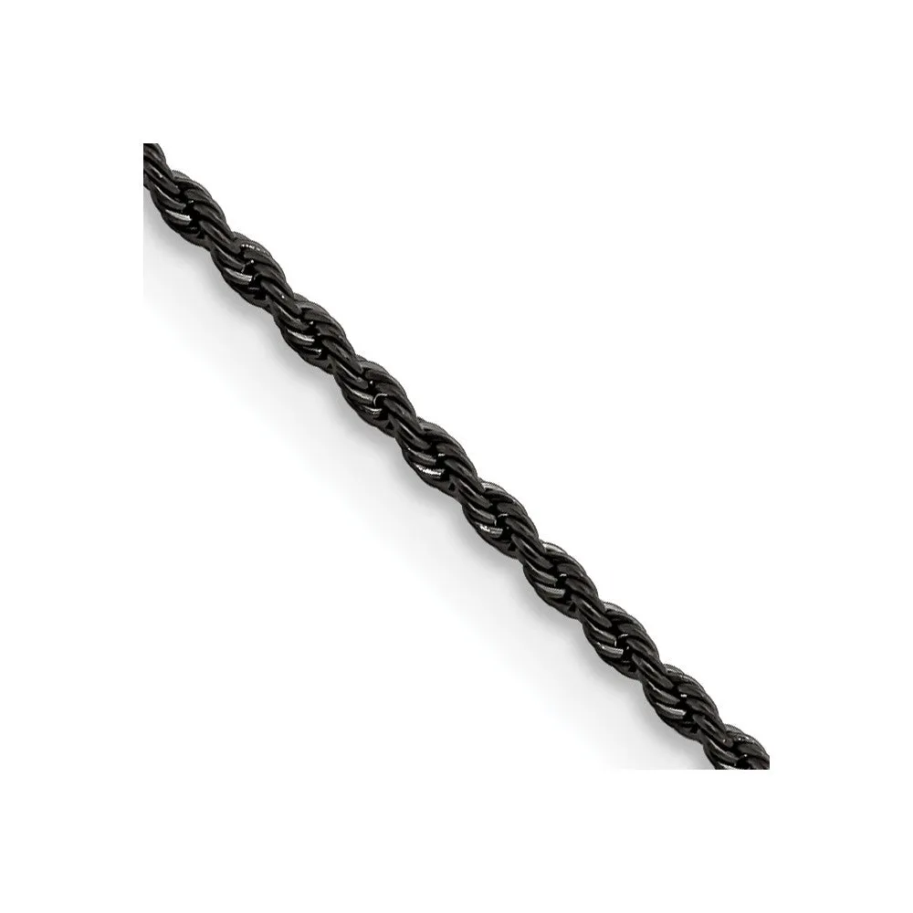 Stainless Steel Polished Black IP-plated 1.5mm 22in Rope Chain