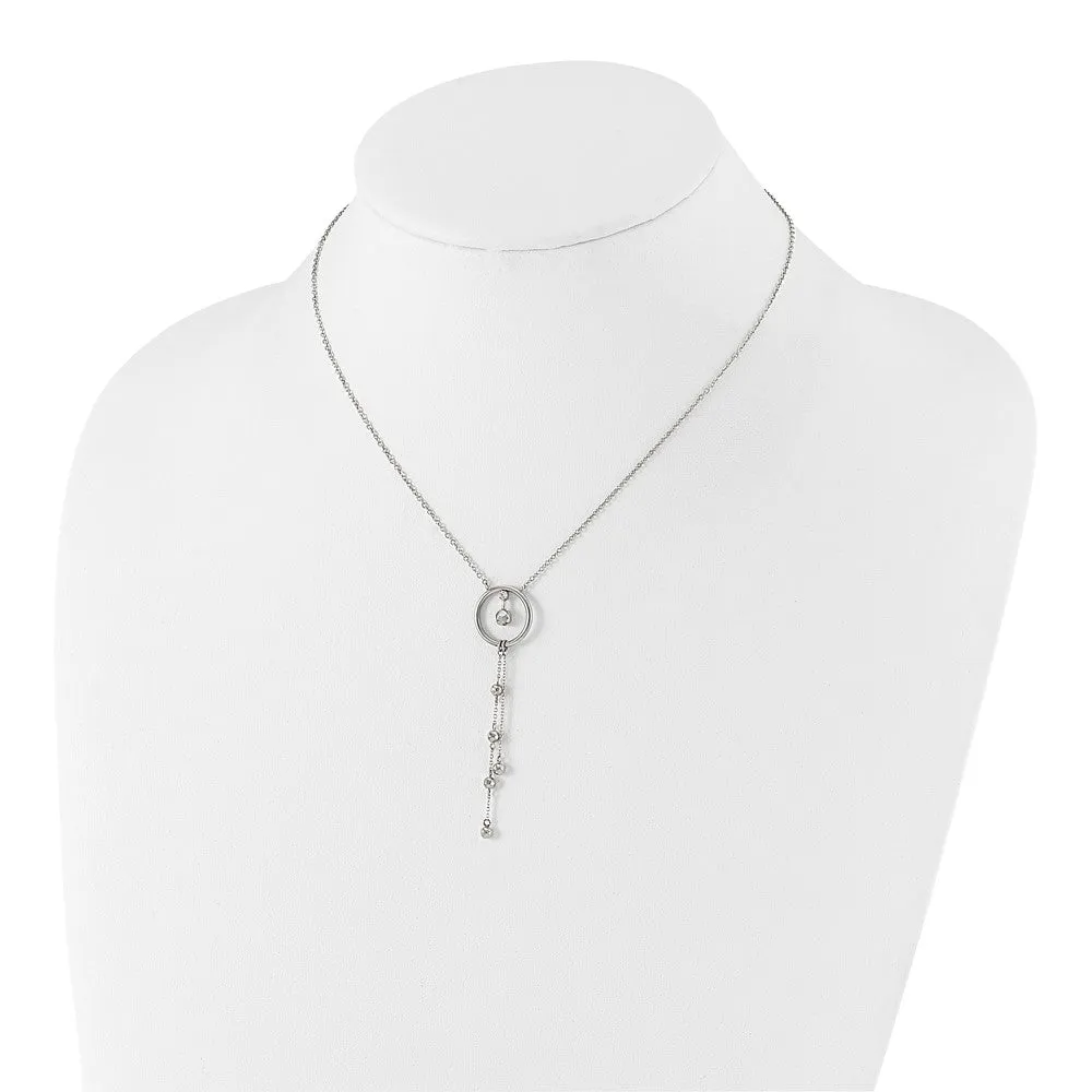 Stainless Steel Polished Preciosa Crystal w/1.5in ext. 16in Dangle Necklace