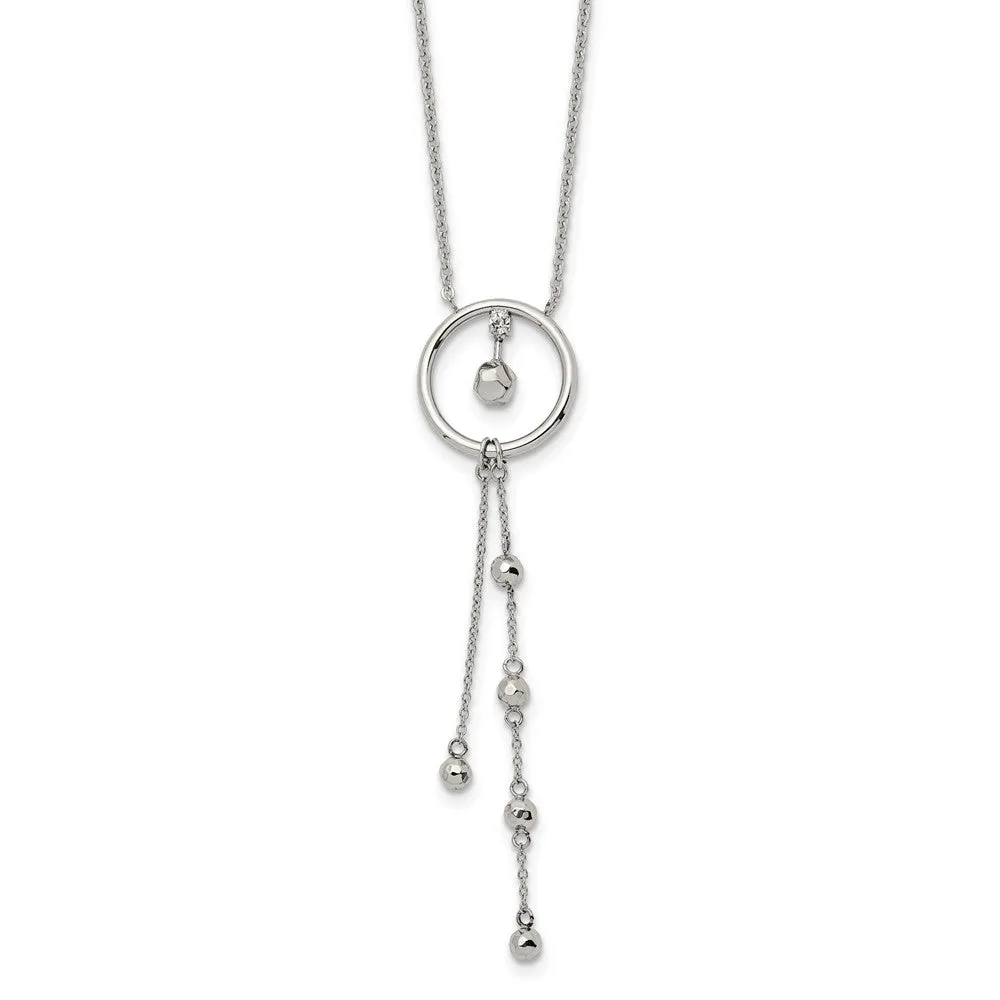 Stainless Steel Polished Preciosa Crystal w/1.5in ext. 16in Dangle Necklace