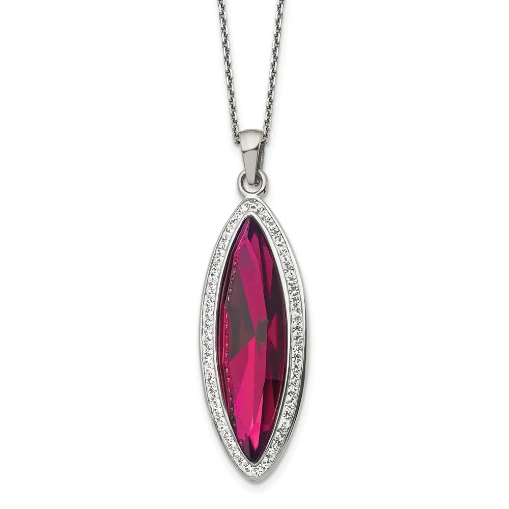 Stainless Steel Polished Red Crystal & Preciosa Crystal w/2in ext Necklace