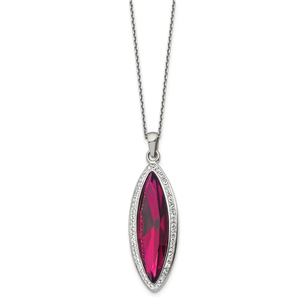 Stainless Steel Polished Red Crystal & Preciosa Crystal w/2in ext Necklace