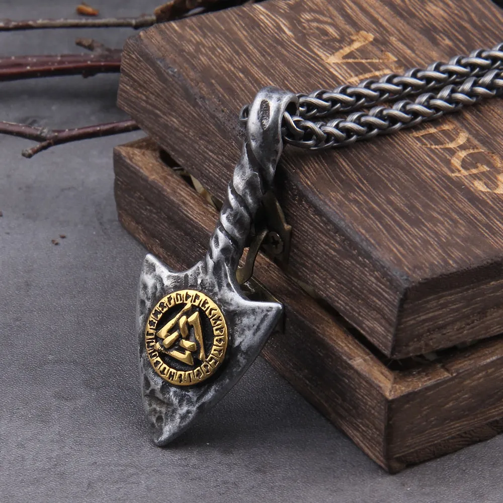 Stainless Steel Viking Necklace Men Antique Gray Spear Pendants Rune valknut Necklaces Scandinavian Norse Jewelry Gift