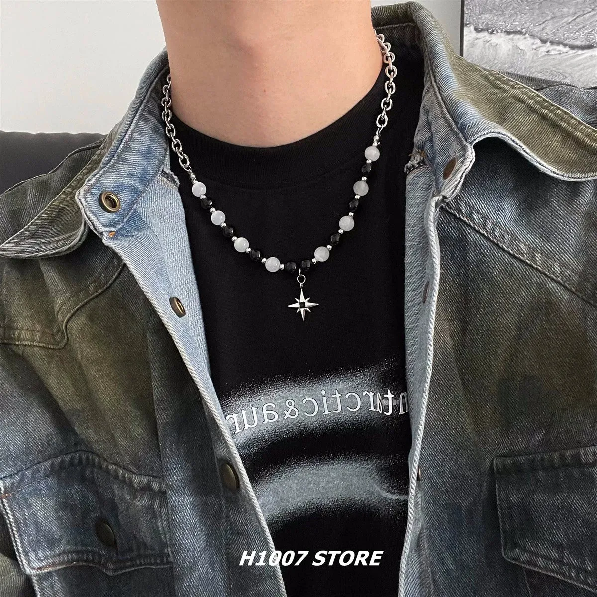 Star Beaded Titanium Steel Necklace
