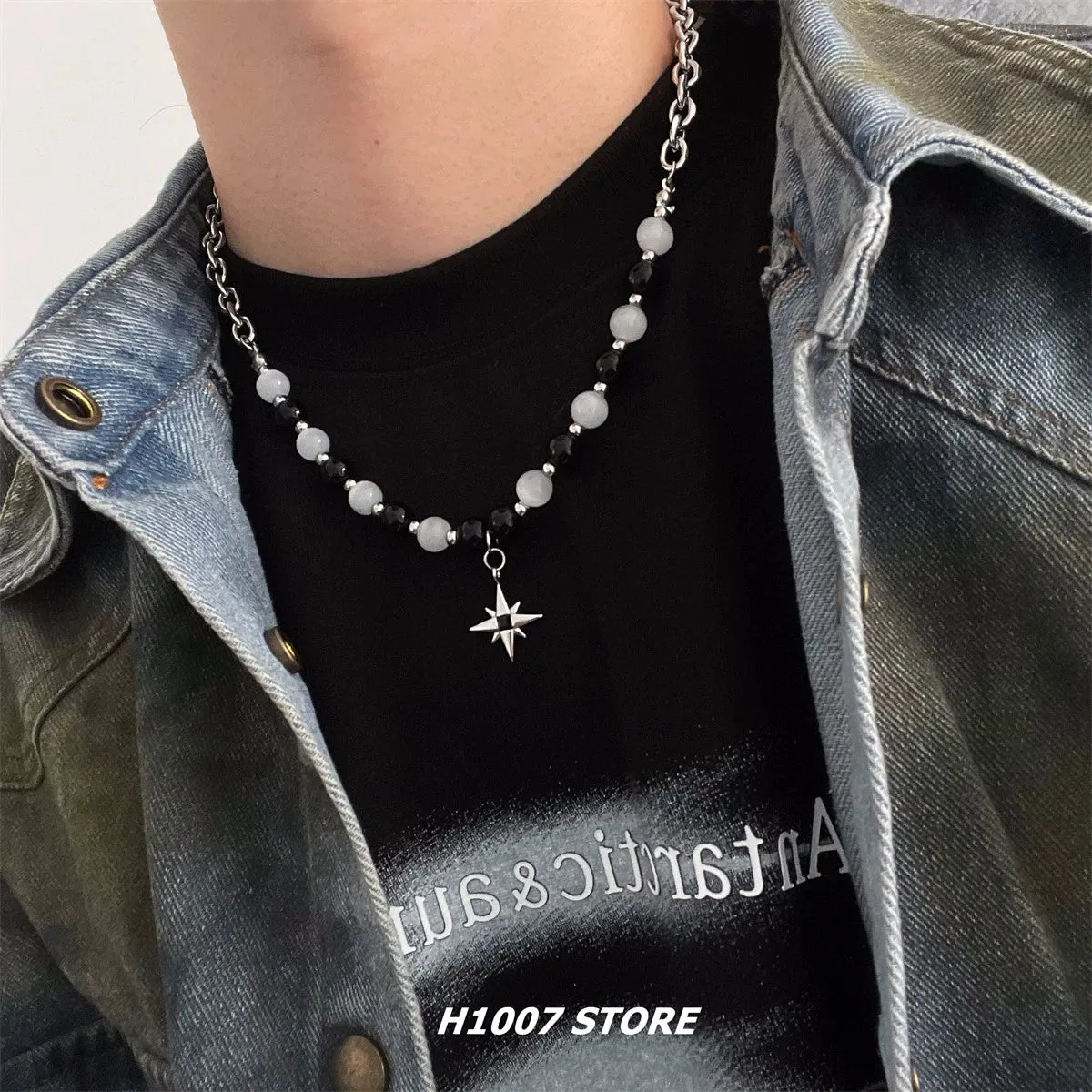 Star Beaded Titanium Steel Necklace