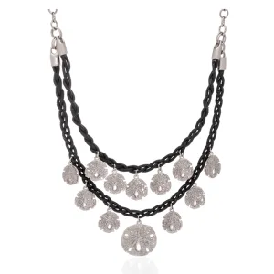 Stardust Silvertone Sand Dollar Necklace with Black cord