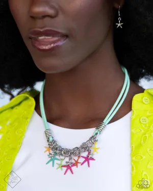 STARFISH Me Luck - Multi - Colorful and Silver Charm Blue Cord Paparazzi Short Necklace - April 2024 Sunset Sightings